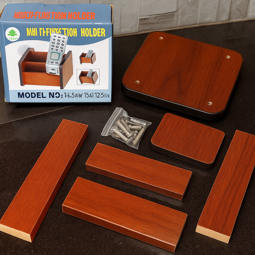 Premium Wooden Multi-Function Desk Organizer | Mobile Stand, Remote Holder & Office Storage Box – Gift Hub