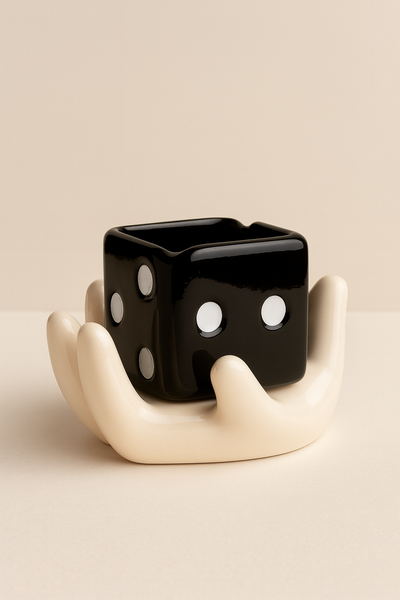 Stylish dice ashtray on a table for home, office, or gaming room decor – modern smokers accessory
