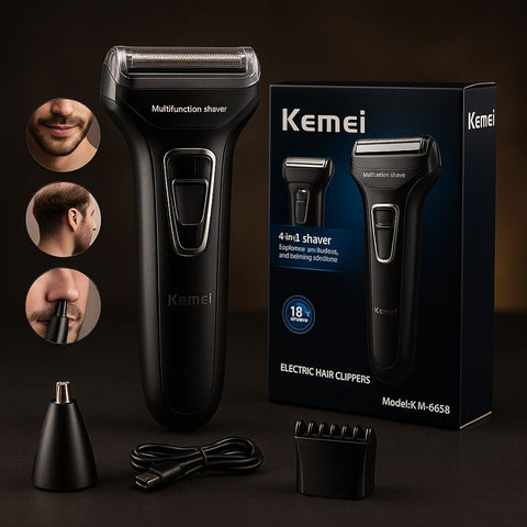 Kemei KM-6558 3-in-1 Professional Grooming Kit – Rechargeable Electric Shaver, Hair Clipper & Nose Trimmer